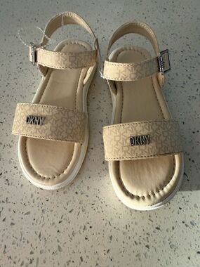 DKNY Kids Neutral Beige Logo Strap Sandals